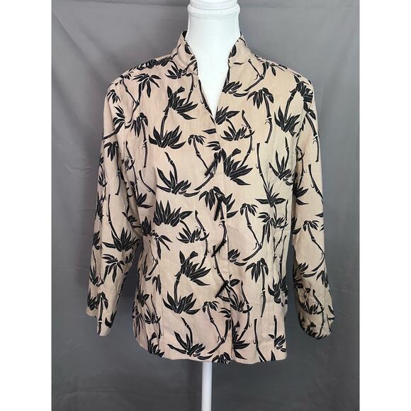 Draper’s & Damon’s Women’s Lightweight Tan/Black Palm Tree Button Up Sweater- PS - Picture 1 of 10